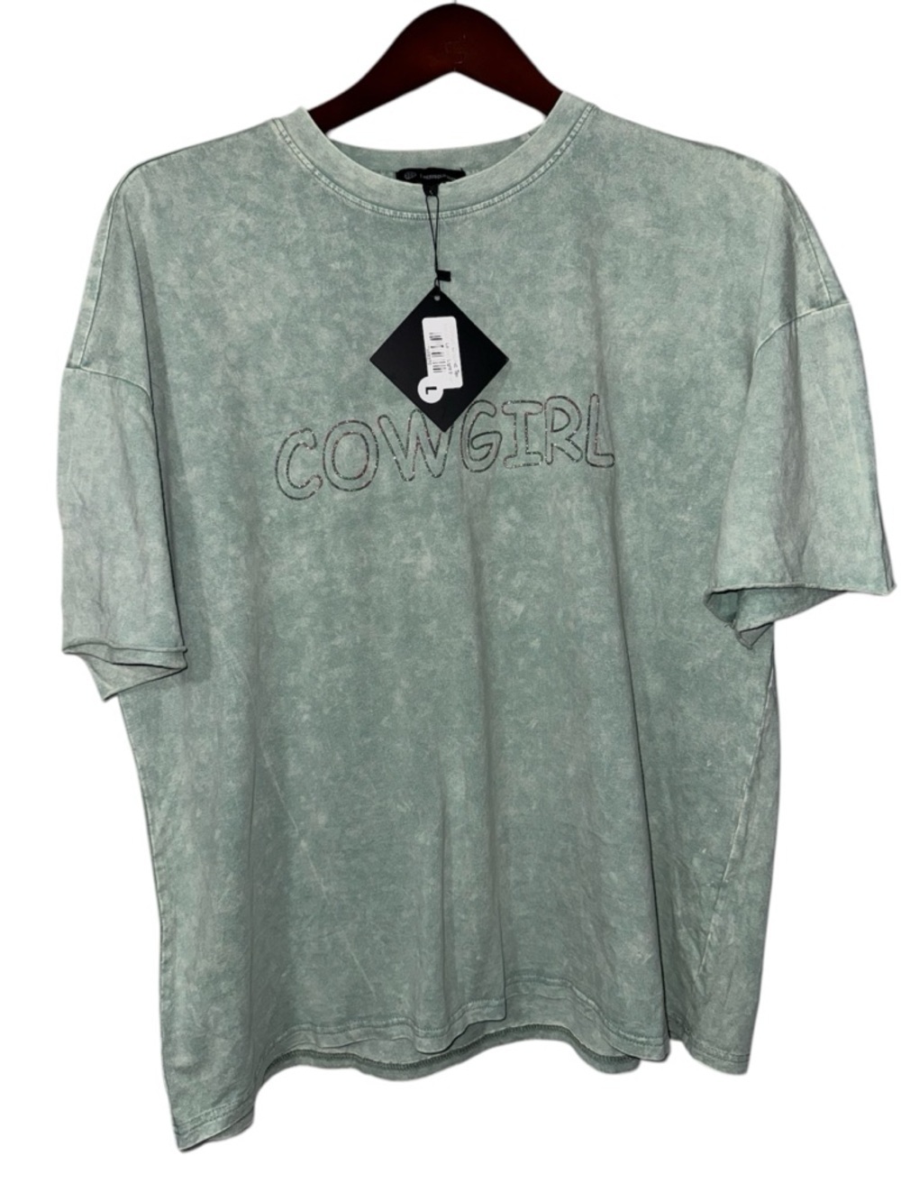 Merigold Cowgirl Graphic Oversized Tee – Acid Wash Green, Size L, NWT
